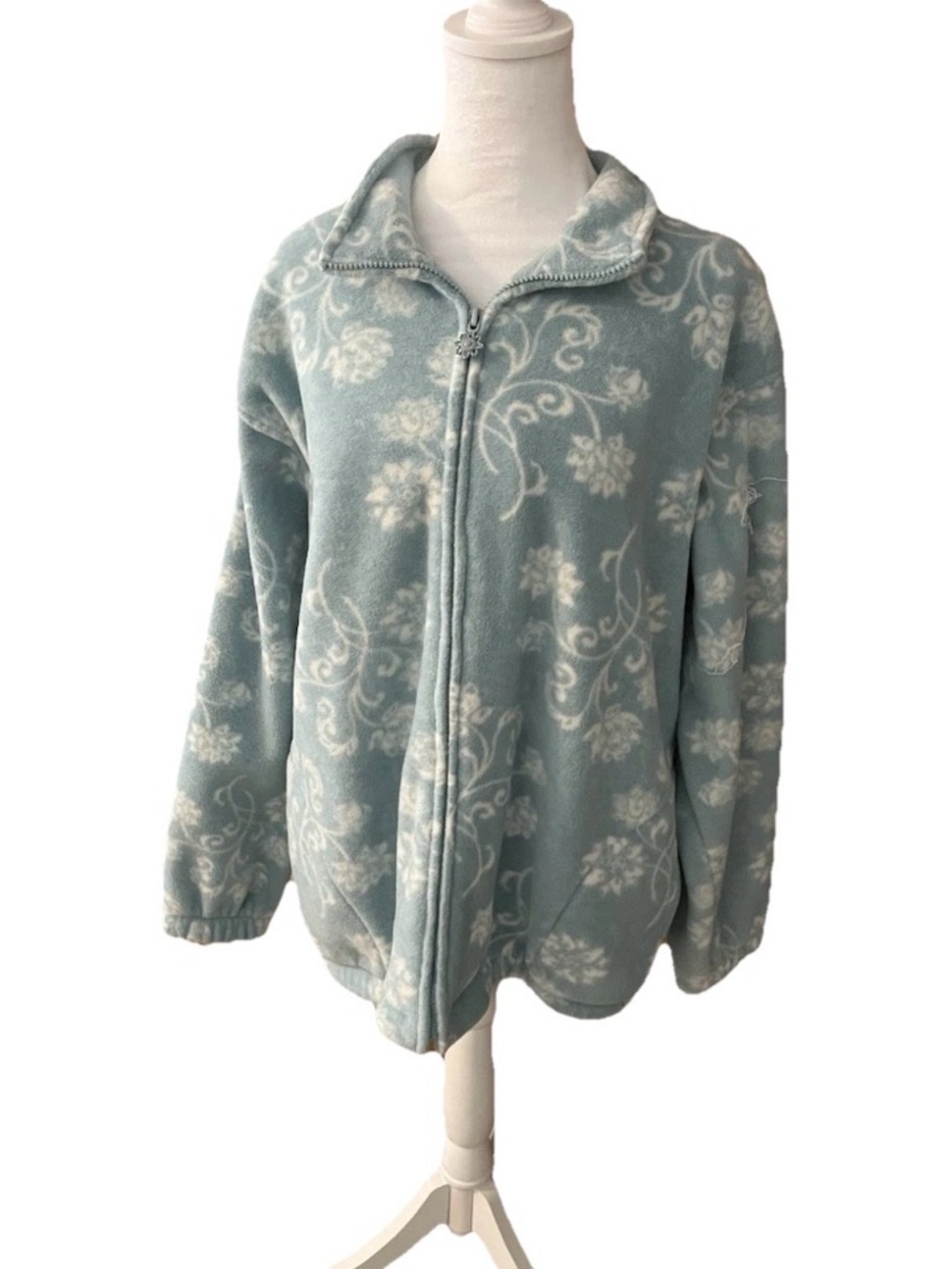 Vintage 90s Alfred Dunner Blue Floral Zip Fleece Jacket Grannycore Pastel Large